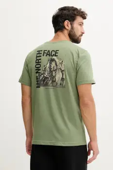 The North Face tricou din bumbac culoarea verde, cu imprimeu, NF0A8EE9BO91 imagine