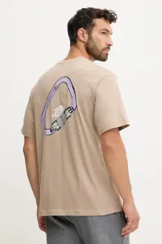 The North Face tricou din bumbac Explore Carabiner culoarea maro, cu imprimeu, NF0A8F2HBOX1 imagine