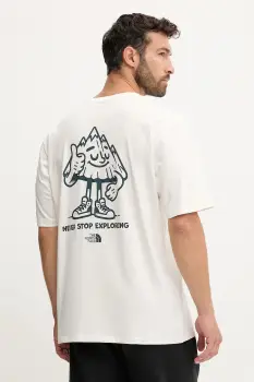 The North Face tricou din bumbac Mountain Fun culoarea bej, cu imprimeu, NF0A8F2NQLI1 imagine