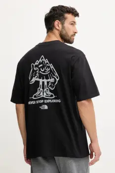 The North Face tricou din bumbac Mountain Fun culoarea negru, cu imprimeu, NF0A8F2NJK31 imagine