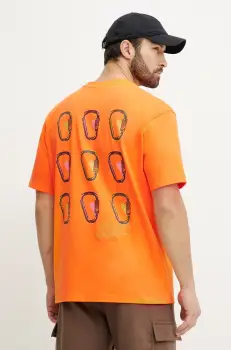 The North Face tricou din bumbac Nuptse Oversized barbati, culoarea portocaliu, cu imprimeu, NF0A8C3T6HI1 imagine