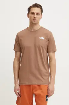 The North Face tricou din bumbac Redbox barbati, culoarea maro, cu imprimeu, NF0A87NPAR41 imagine