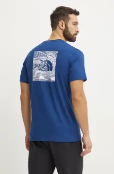 The North Face tricou din bumbac Redbox Celebration barbati, culoarea albastru marin, cu imprimeu, NF0A87NVD1R1 imagine