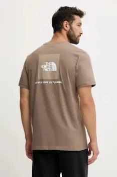 The North Face tricou din bumbac Redbox culoarea maro, cu imprimeu, NF0A87NPE1Q1 imagine