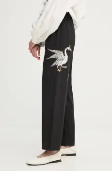 The Sleeper pantaloni de bumbac culoarea negru, drept, high waist, HC2402EP imagine