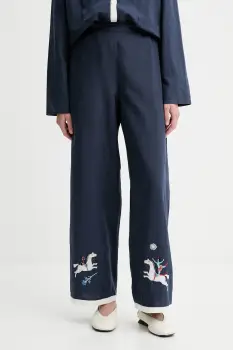 The Sleeper pantaloni din amestec de in culoarea bleumarin, drept, high waist, FW2402EP imagine