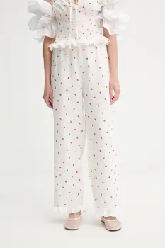 The Sleeper pantaloni din in culoarea bej, drept, high waist, PFPT01C093R imagine