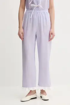 The Sleeper pantaloni din in culoarea violet, drept, high waist, PFPT01P009R imagine