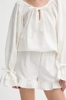 The Sleeper pantaloni scurti din in culoarea bej, uni, high waist, CHSH01P009N imagine