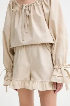 The Sleeper pantaloni scurti din in culoarea bej, uni, high waist, CHSH01P017N imagine