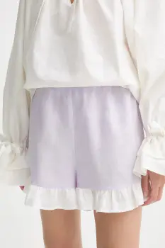 The Sleeper pantaloni scurti din in culoarea violet, uni, high waist, PFSH01P009R imagine