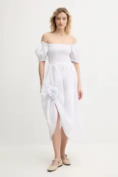 The Sleeper rochie din bumbac culoarea alb, mini, evazati, BRDR06P001R imagine