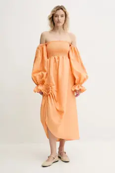 The Sleeper rochie din in culoarea portocaliu, midi, evazati, ATDR01P014R imagine