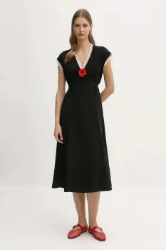 The Sleeper rochie din viscoza culoarea negru, midi, drept, PMDDR03P002L imagine