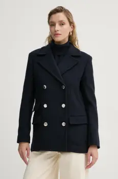 Theory geaca de lana culoarea albastru marin, cu doua randuri de nasturi, neted, O0901404 imagine