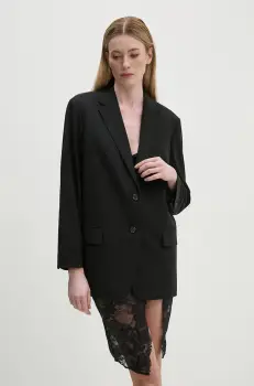 Theory geaca de lana culoarea negru, oversize, neted, O0701106 imagine