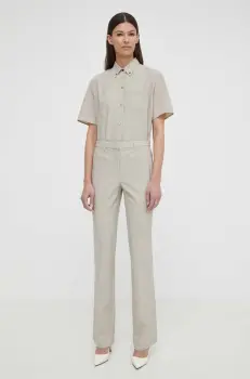 Theory pantaloni de lana culoarea bej, drept, high waist imagine