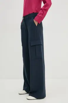 Theory pantaloni femei, culoarea albastru marin, drept, high waist, O0709203 imagine