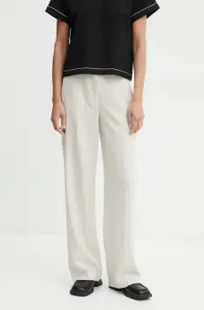Theory pantaloni femei, culoarea bej, lat, high waist, O0709202 imagine