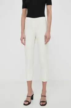 Theory pantaloni femei, culoarea bej, mulata, high waist imagine