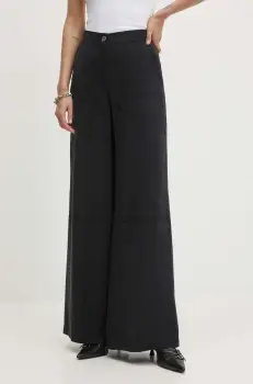 Theory pantaloni femei, culoarea negru, lat, high waist imagine