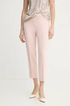 Theory pantaloni femei, culoarea roz, mulata, high waist imagine