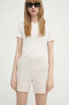 Theory pantaloni scurti din in culoarea bej, neted, high waist imagine