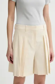 Theory pantaloni scurti din in femei, culoarea bej, uni, high waist, P0303208 imagine