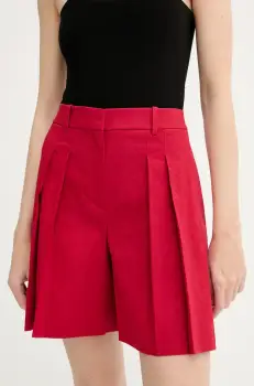 Theory pantaloni scurti din in femei, culoarea rosu, uni, high waist, P0303208 imagine