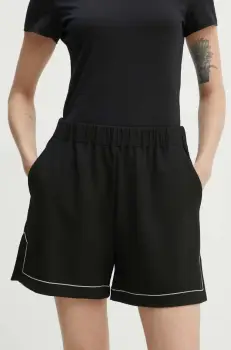 Theory pantaloni scurti femei, culoarea negru, neted, high waist, O0626202 imagine