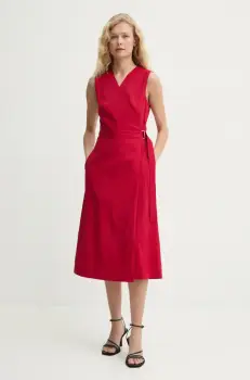 Theory rochie din in culoarea rosu, mini, evazati, P0303606 imagine