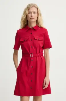 Theory rochie din in culoarea rosu, mini, evazati, P0303609 imagine