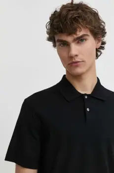 Theory tricou polo barbati, culoarea negru, neted imagine