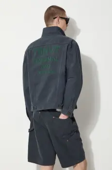 thisisneverthat geaca jeans Trucker barbati, culoarea albastru marin, de tranzitie, oversize, TN241WOWLS06 imagine