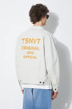 thisisneverthat geaca jeans Trucker barbati, culoarea gri, de tranzitie, oversize, TN241WOWLS06 imagine