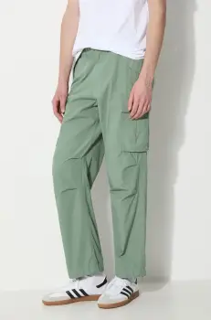 thisisneverthat pantaloni de bumbac culoarea verde, drept, TN241WPARP02 imagine