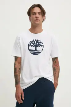 Timberland tricou din bumbac barbati, culoarea alb, cu imprimeu, TB0A2C2R1001 imagine