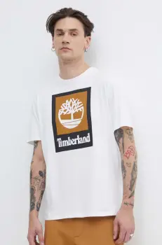 Timberland tricou din bumbac barbati, culoarea alb, cu imprimeu, TB0A5QS21001 imagine