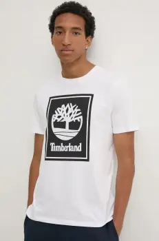 Timberland tricou din bumbac barbati, culoarea alb, cu imprimeu, TB0A5WQQP541 imagine