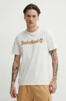 Timberland tricou din bumbac barbati, culoarea bej, cu imprimeu, TB0A5UPQCM91 imagine