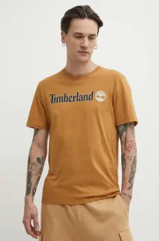 Timberland tricou din bumbac barbati, culoarea maro, cu imprimeu, TB0A5UPQP471 imagine