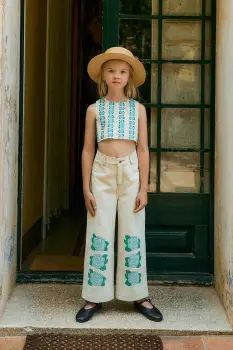 Tinycottons blugi pentru copii BLUE FLOWER PRINT DENIM JEANS imagine