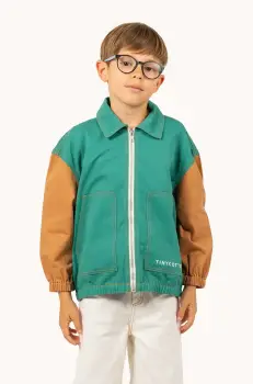Tinycottons geaca de bumbac pentru copii COLOR BLOCKED JACKET culoarea verde, SS25-208 imagine