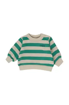 Tinycottons hanorac de bumbac pentru bebelusi STRIPES BABY SWEATSHIRT culoarea verde, modelator, SS25-126 imagine