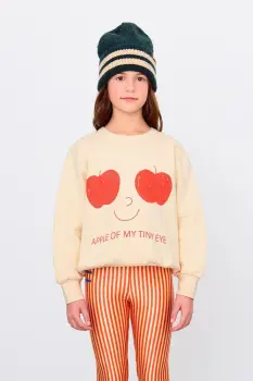 Tinycottons hanorac de bumbac pentru copii APPLES EYES GRAPHIC SWEATSHIRT culoarea bej, cu imprimeu, AW25-296 imagine
