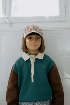 Tinycottons hanorac de bumbac pentru copii COLOR BLOCK POLO SLEEVE TEE culoarea verde, cu imprimeu, AW25-270 imagine