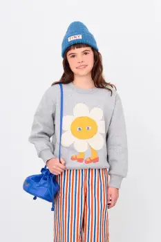 Tinycottons hanorac de bumbac pentru copii FLOWER GRAPHIC SWEATSHIRT culoarea gri, cu imprimeu, AW25-287 imagine
