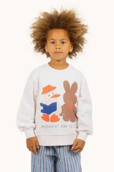 Tinycottons hanorac de bumbac pentru copii READERS GRAPHIC SWEATSHIRT culoarea bej, cu imprimeu, SS25-103 imagine
