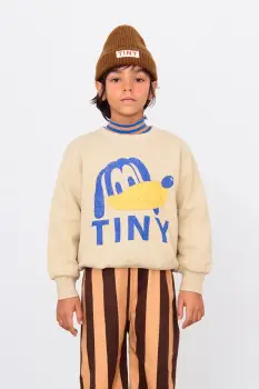 Tinycottons hanorac de bumbac pentru copii TINY DOG GRAPHIC SWEATSHIRT culoarea bej, cu imprimeu, AW25-289 imagine