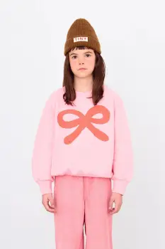 Tinycottons hanorac de bumbac pentru copii WORM GRAPHIC SWEATSHIRT culoarea roz, cu imprimeu, AW25-293 imagine